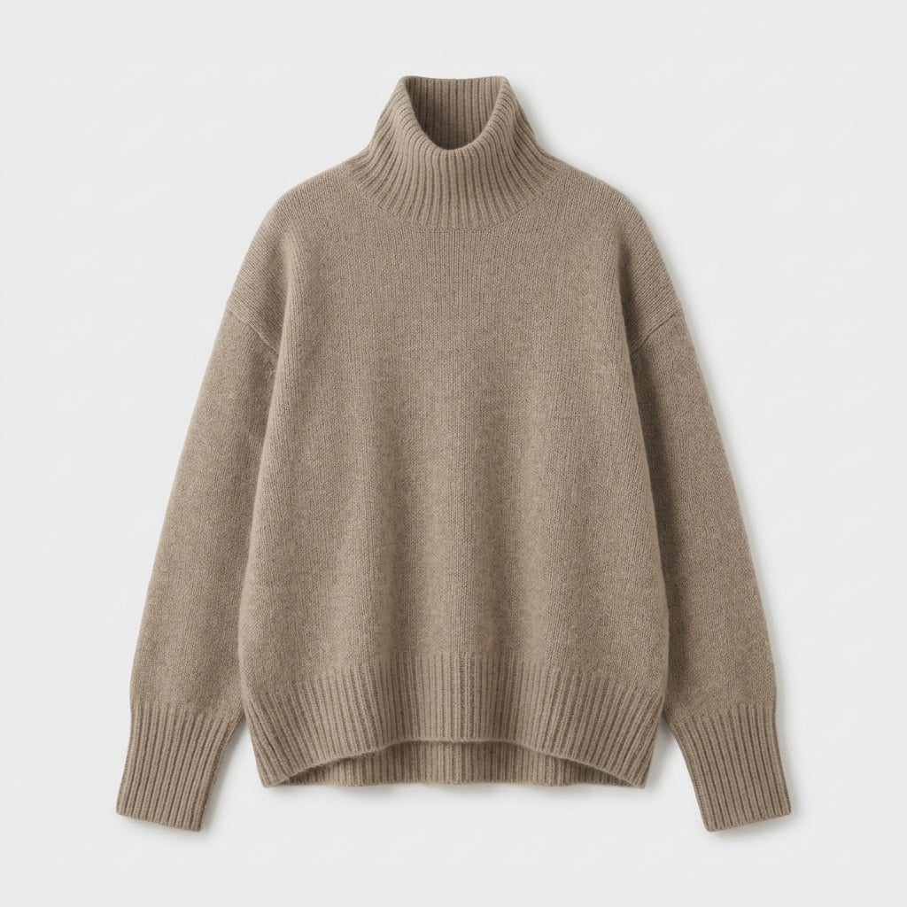 Damen Strickpullover aus Kaschmir mit Rollkragen – Regular Fit — Khaki