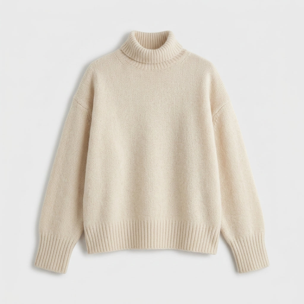 Damen Strickpullover aus Kaschmir mit Rollkragen – Regular Fit — Beige