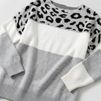 Damen Strickpullover mit Leopardenmuster – Relaxed Fit — Grau