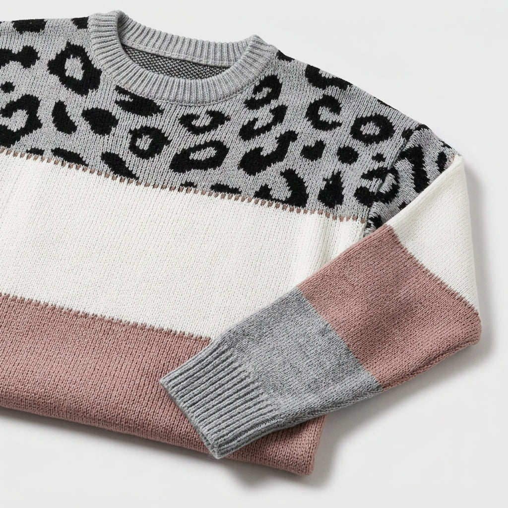 Damen Strickpullover mit Leopardenmuster – Relaxed Fit — Pink