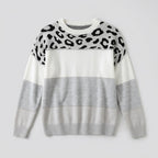 Damen Strickpullover mit Leopardenmuster – Relaxed Fit — Grau