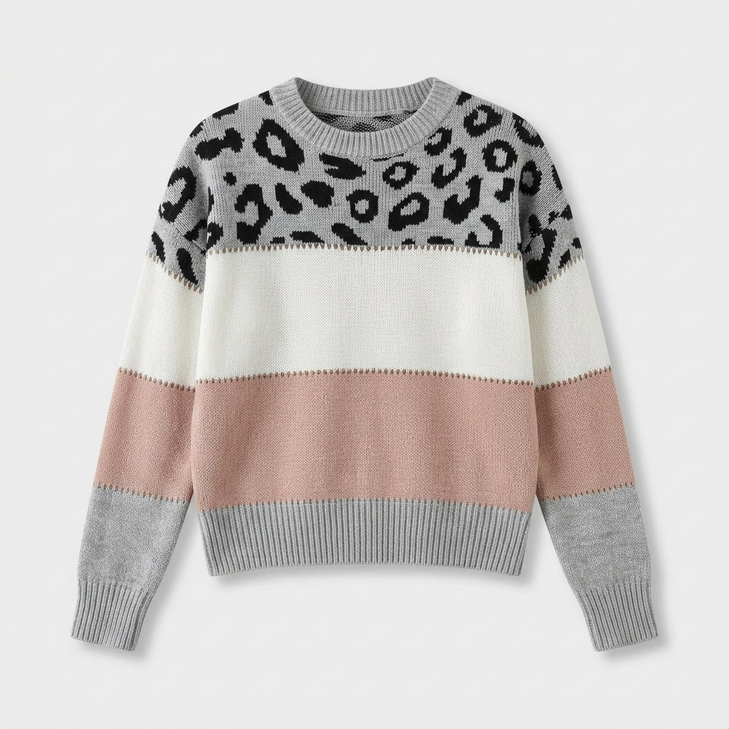 Damen Strickpullover mit Leopardenmuster – Relaxed Fit — Pink