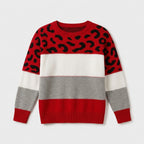 Damen Strickpullover mit Leopardenmuster – Relaxed Fit — Rot