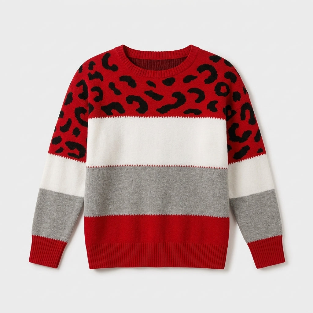 Damen Strickpullover mit Leopardenmuster – Relaxed Fit — Rot