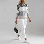 Damen Strickpullover mit Leopardenmuster – Relaxed Fit — Gray