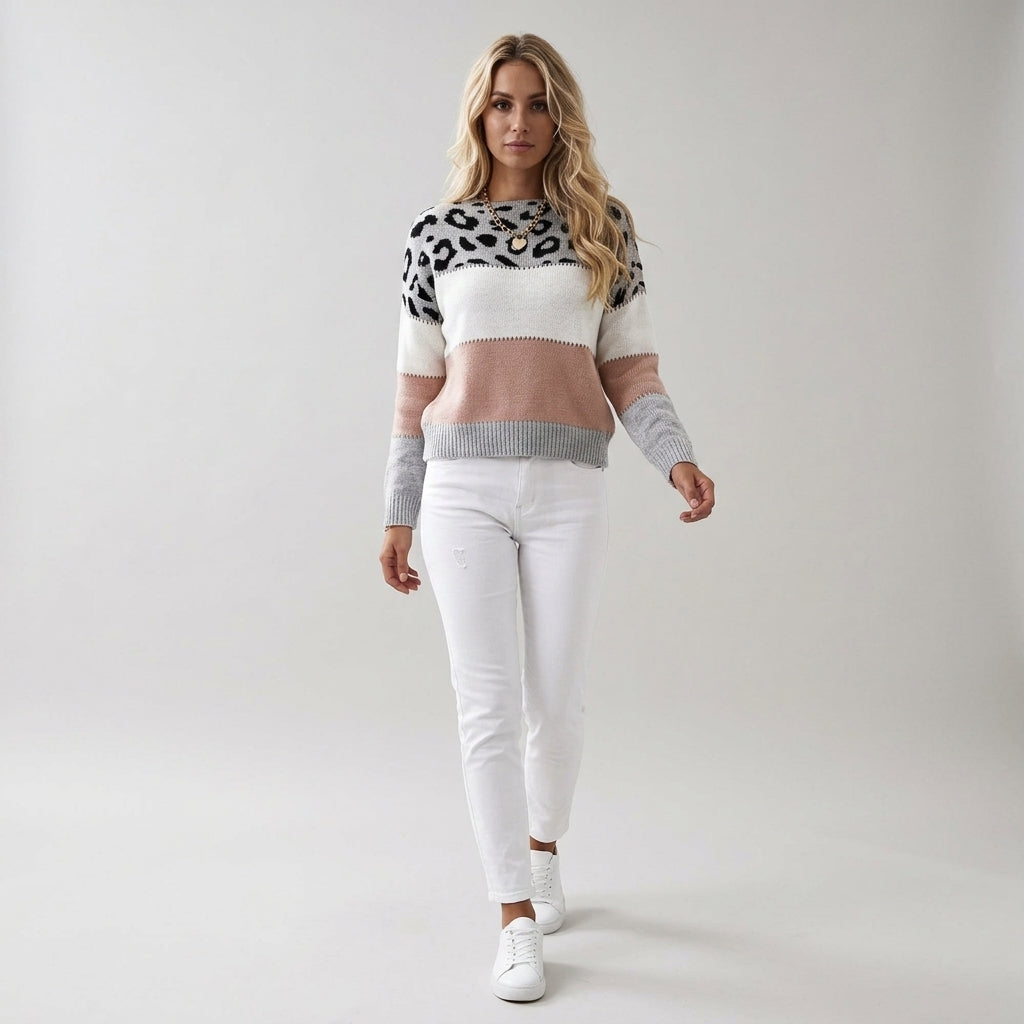 Damen Strickpullover mit Leopardenmuster – Relaxed Fit — Pink