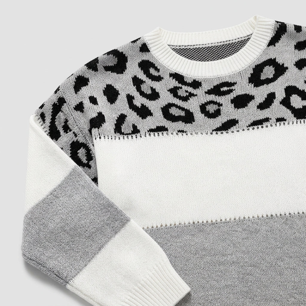 Damen Strickpullover mit Leopardenmuster – Relaxed Fit — Gray