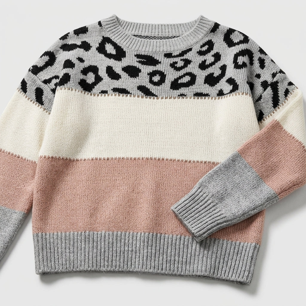 Damen Strickpullover mit Leopardenmuster – Relaxed Fit — Pink