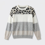 Damen Strickpullover mit Leopardenmuster – Relaxed Fit — Gray