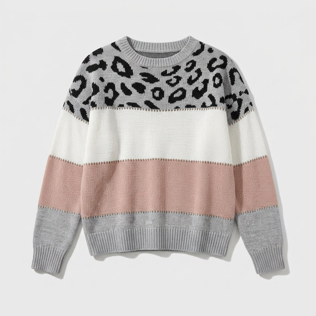 Damen Strickpullover mit Leopardenmuster – Relaxed Fit — Pink