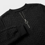 Damen Pullover mit Zopfmuster und Reißverschluss — Schwarz