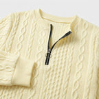 Damen Pullover mit Zopfmuster und Reißverschluss — Hellgelb
