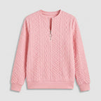 Damen Pullover mit Zopfmuster und Reißverschluss — Rosa
