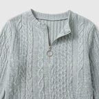 Damen Pullover mit Zopfmuster und Reißverschluss — Grau