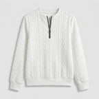 Damen Pullover mit Zopfmuster und Reißverschluss — White with black zip