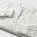 Damen Pullover mit Zopfmuster und Reißverschluss — White