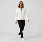 Damen Pullover mit Zopfmuster und Reißverschluss — White