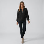 Damen Pullover mit Zopfmuster und Reißverschluss — Black