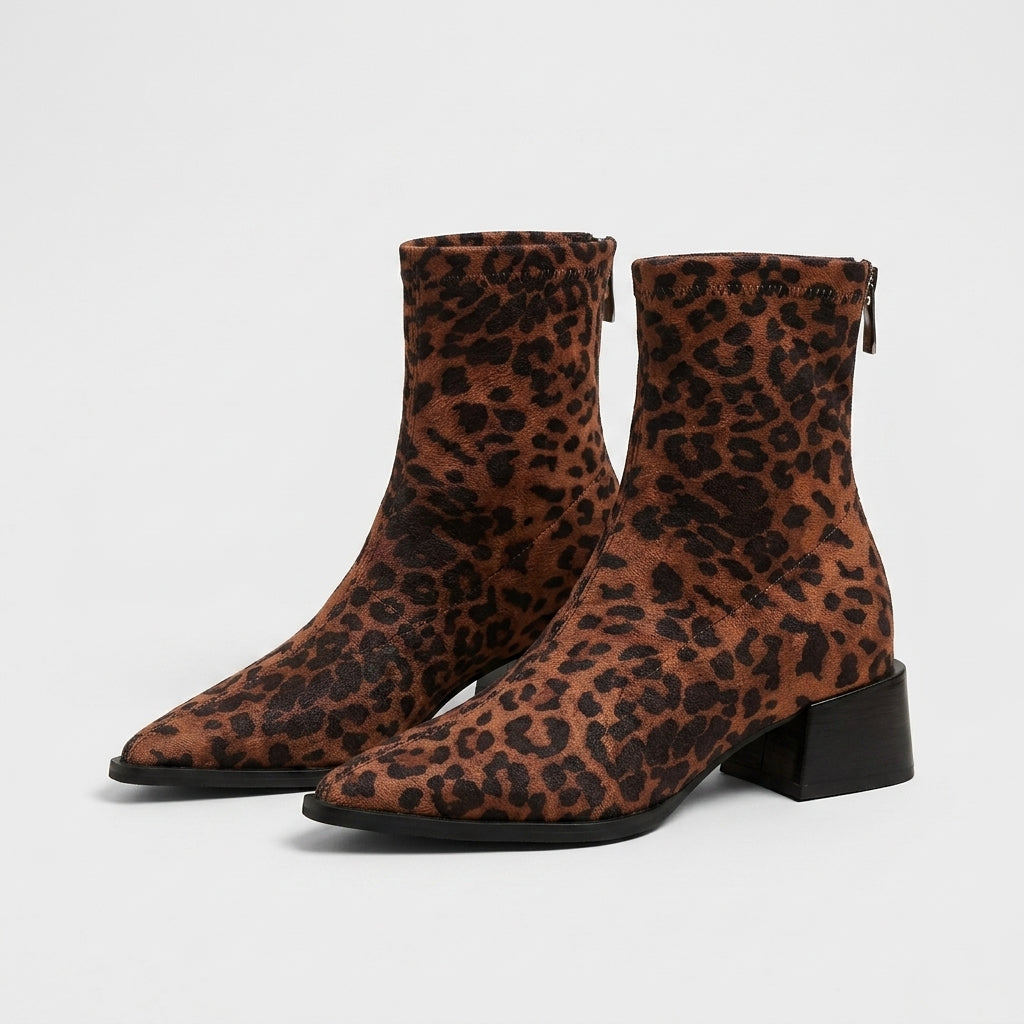 Damen Wildleder-Stiefeletten mit Blockabsatz — Leopard