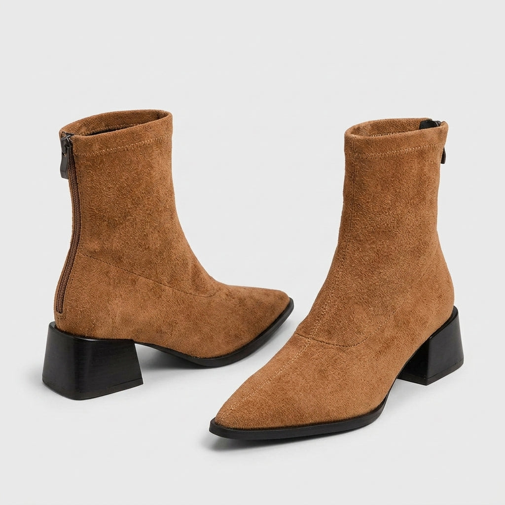 Damen Wildleder-Stiefeletten mit Blockabsatz — Gelb