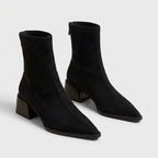 Damen Wildleder-Stiefeletten mit Blockabsatz — Schwarz