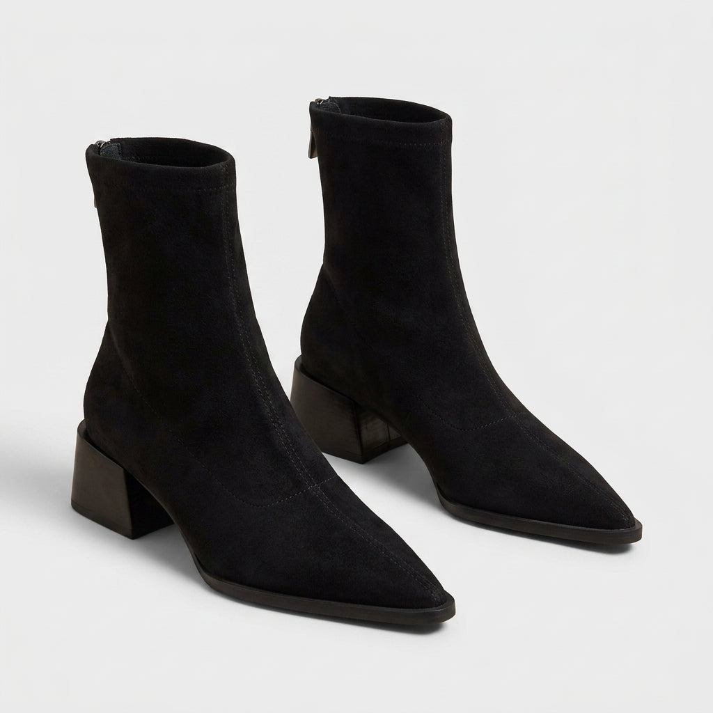 Damen Wildleder-Stiefeletten mit Blockabsatz — Schwarz