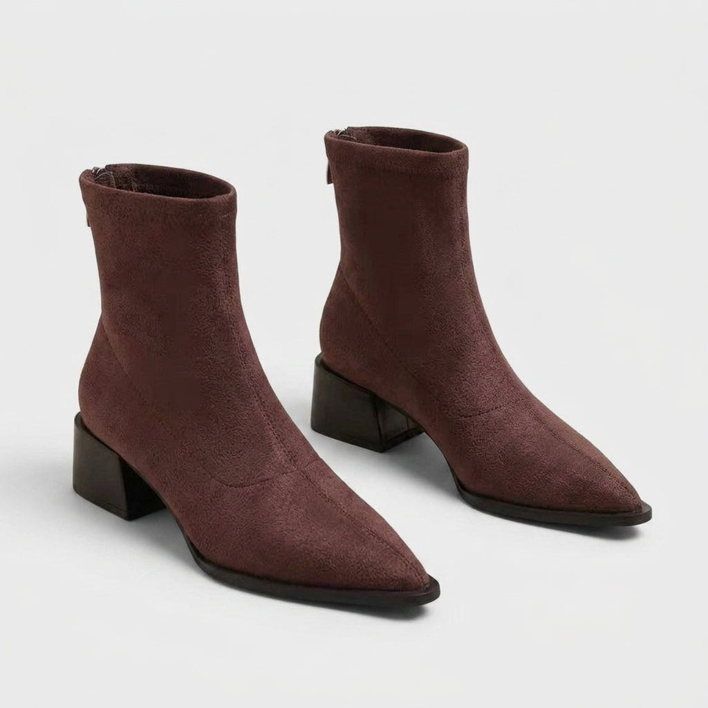 Damen Wildleder-Stiefeletten mit Blockabsatz — Braun