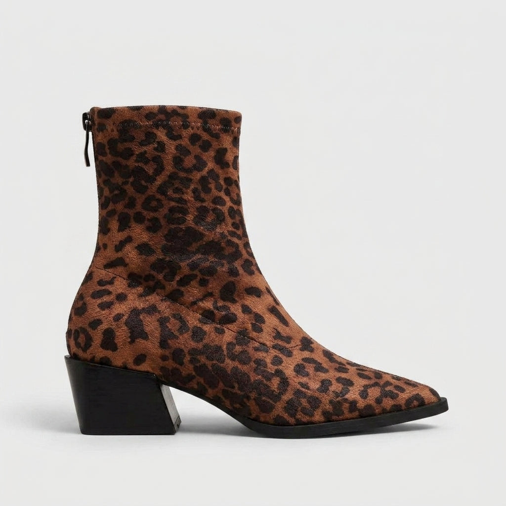 Damen Wildleder-Stiefeletten mit Blockabsatz — Leopard