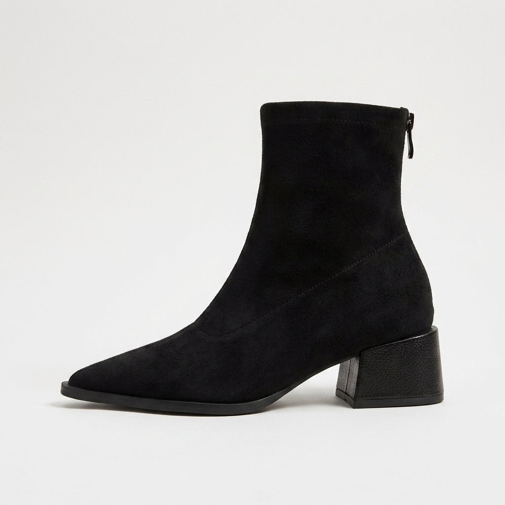 Damen Wildleder-Stiefeletten mit Blockabsatz — Schwarz