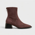 Damen Wildleder-Stiefeletten mit Blockabsatz — Braun