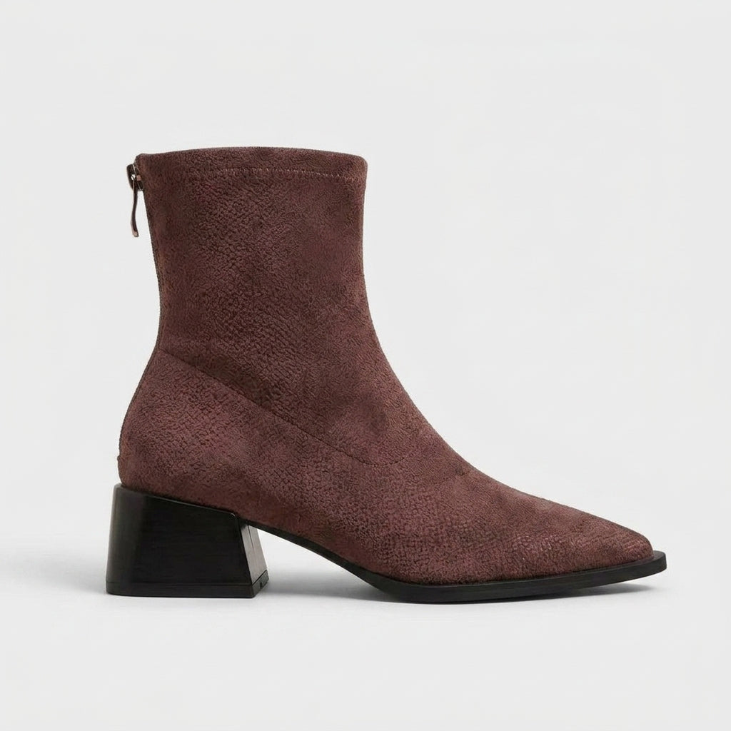 Damen Wildleder-Stiefeletten mit Blockabsatz — Braun