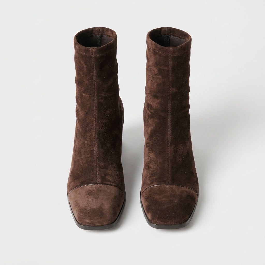 Damen Elegante Wildleder-Boots mit Blockabsatz