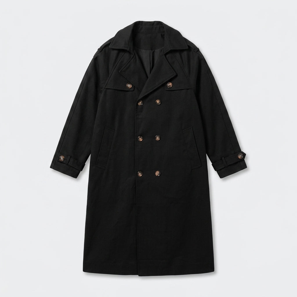 Herren Langer Trenchcoat – Regular Fit — Schwarz
