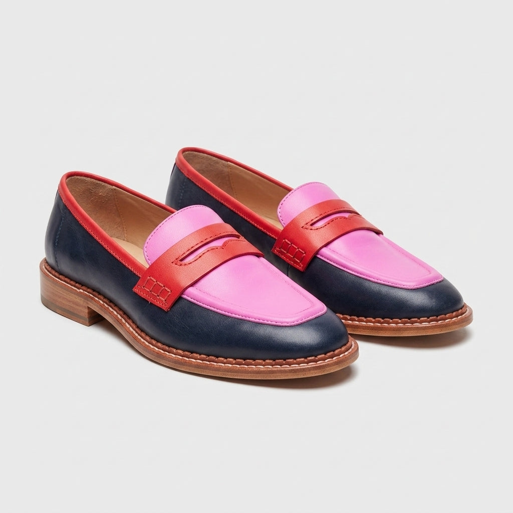 Damen Zweifarbige Loafer – Klassischer Stil — Rosa Schwarz