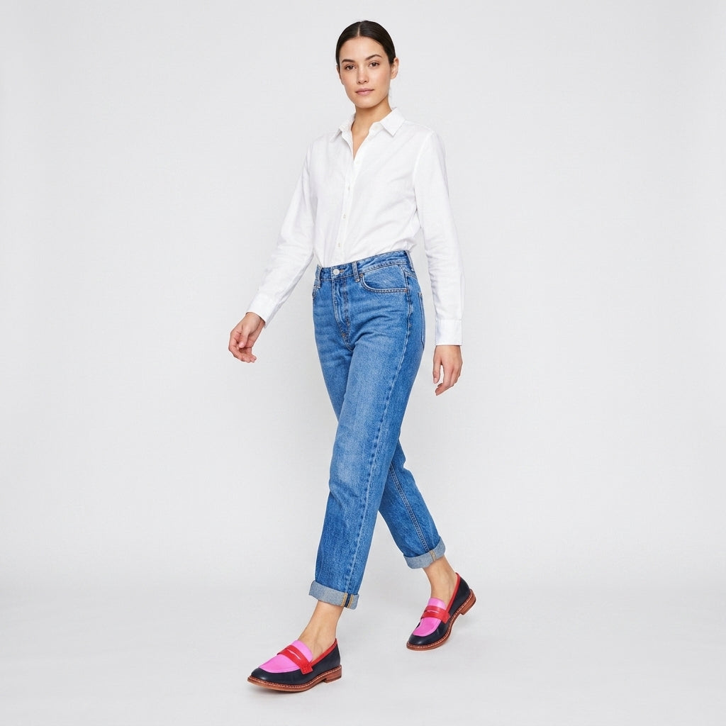 Damen Zweifarbige Loafer – Klassischer Stil — Rosa Schwarz