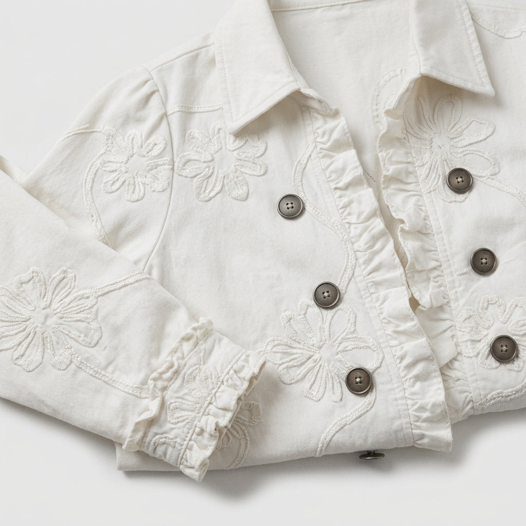 Weiße Jacke aus Strick mit floraler Stickerei