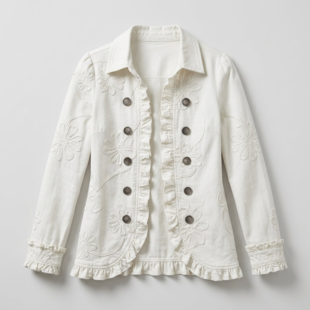 Weiße Jacke aus Strick mit floraler Stickerei