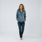 Damen Pullover mit Polokragen und Knopfleiste – Relaxed Fit — Blau