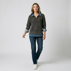 Damen Pullover mit Polokragen und Knopfleiste – Relaxed Fit — Grau