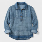 Damen Pullover mit Polokragen und Knopfleiste – Relaxed Fit — Blau
