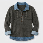 Damen Pullover mit Polokragen und Knopfleiste – Relaxed Fit — Grau