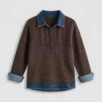 Damen Pullover mit Polokragen und Knopfleiste – Relaxed Fit — Braun