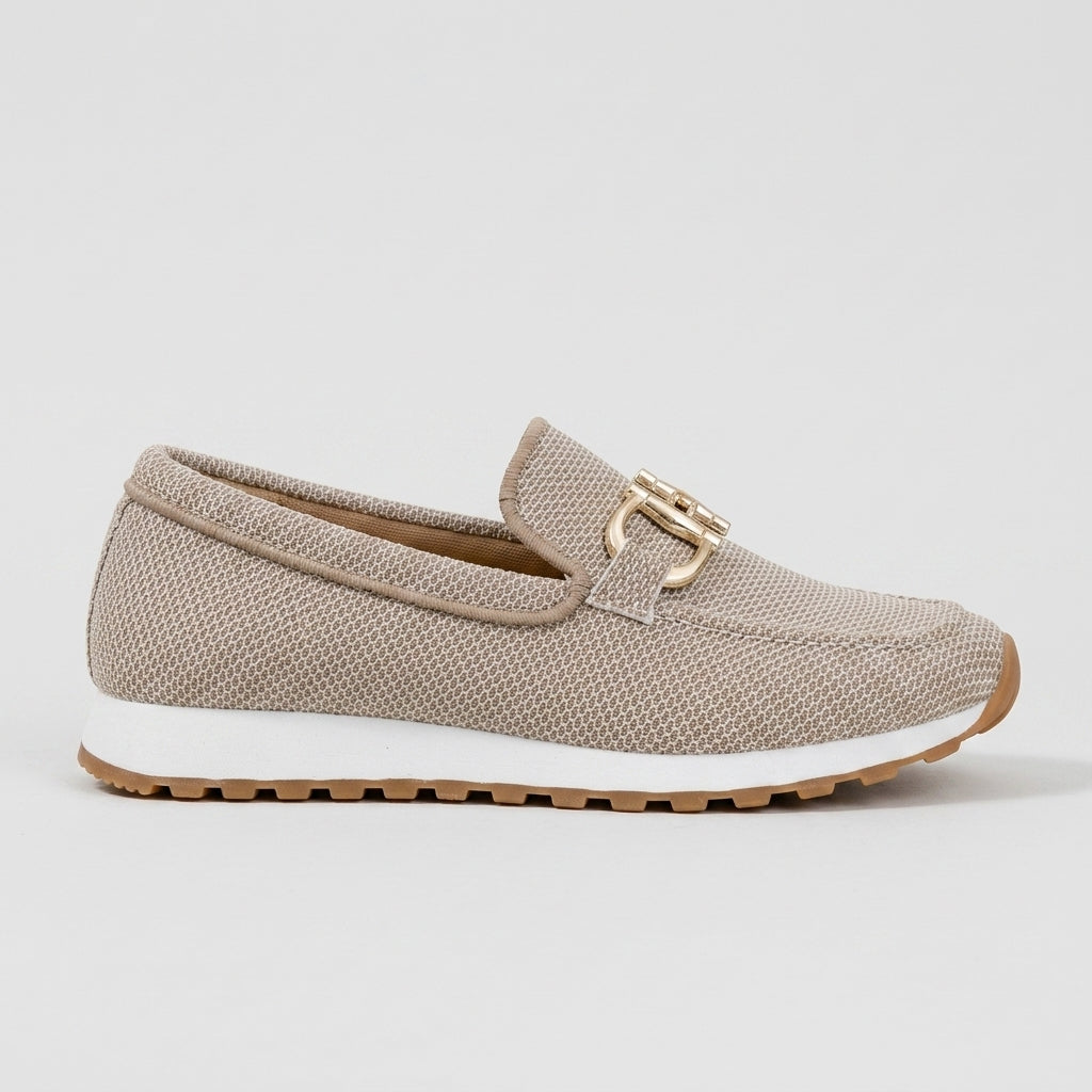 Damen Loafer-Sneaker mit Metallspange — Beige