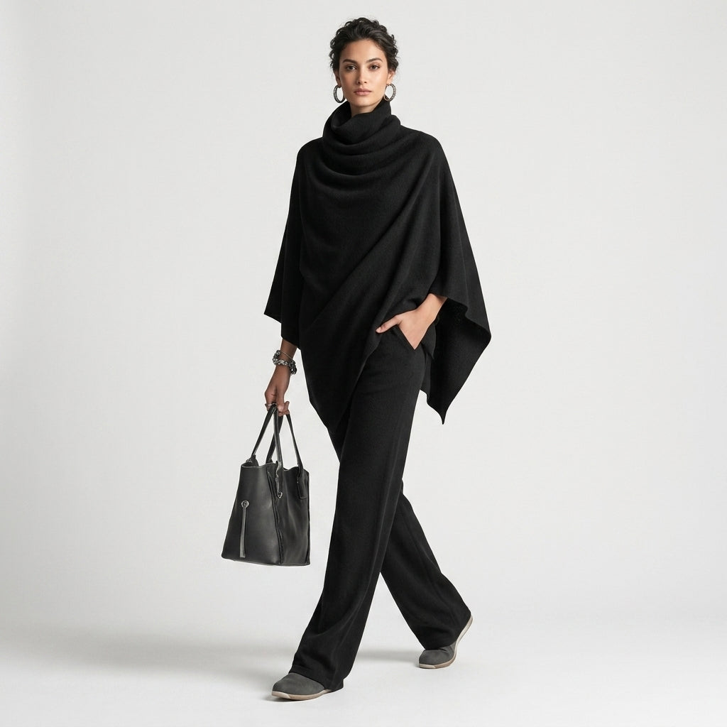 Damen Zweiteiler mit Poncho-Oberteil – Relaxed Fit — Schwarz