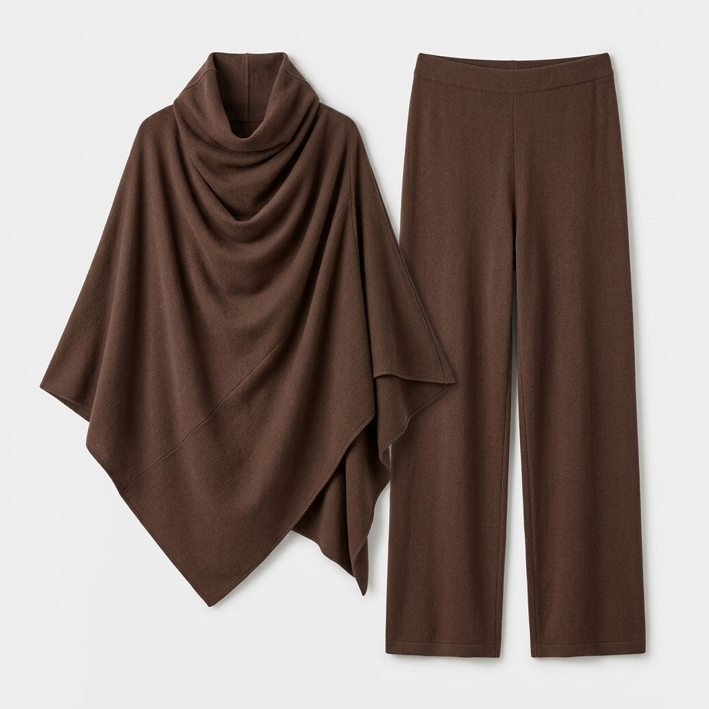 Damen Zweiteiler mit Poncho-Oberteil – Relaxed Fit — Braun