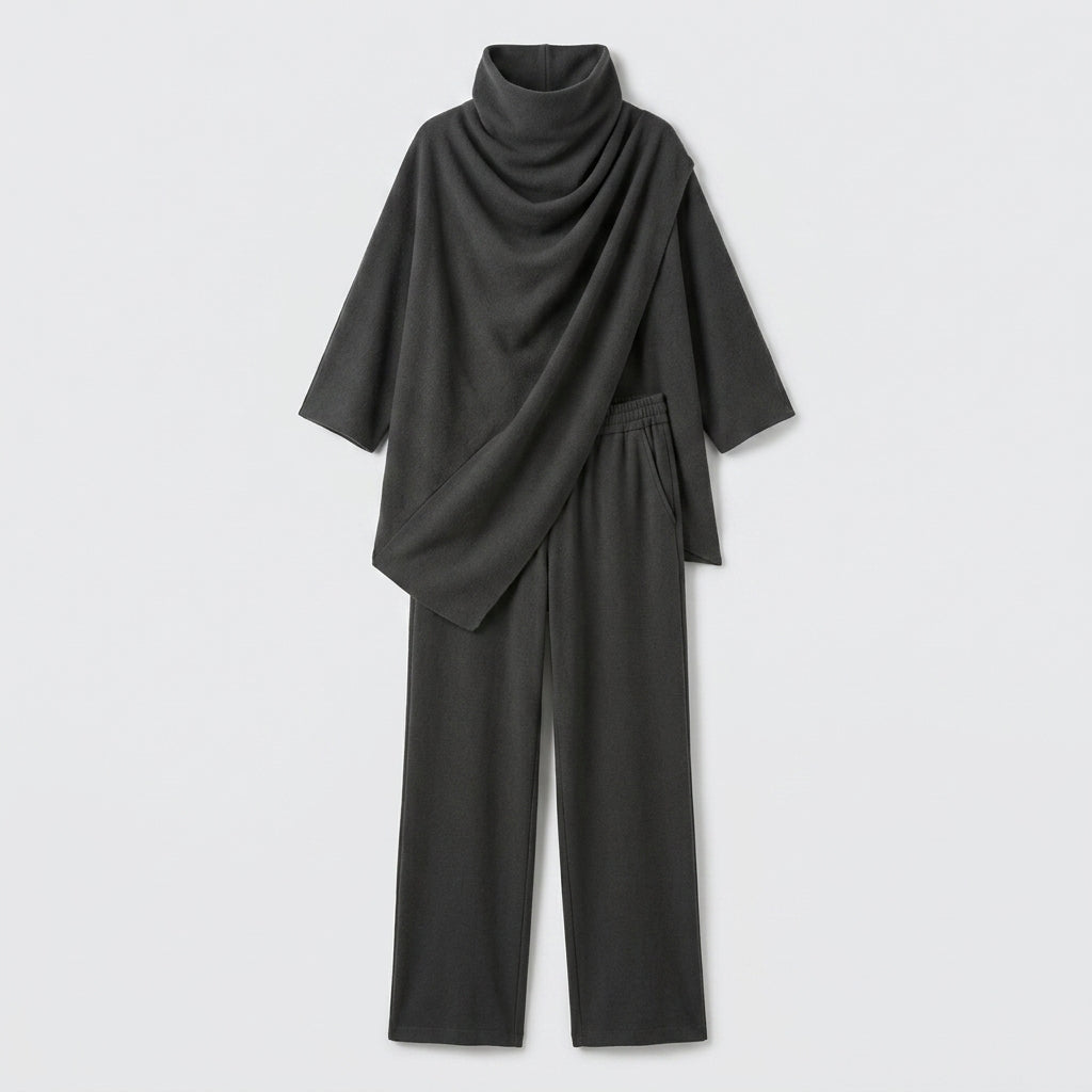 Damen Zweiteiler mit Poncho-Oberteil – Relaxed Fit — Grau