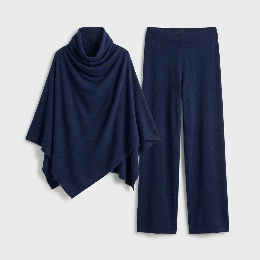 Damen Zweiteiler mit Poncho-Oberteil – Relaxed Fit — Marineblau