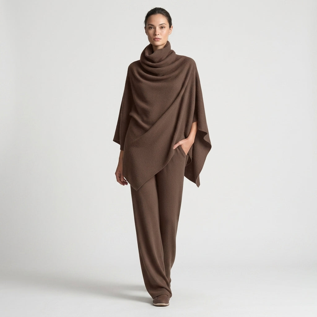 Damen Zweiteiler mit Poncho-Oberteil – Relaxed Fit — Braun