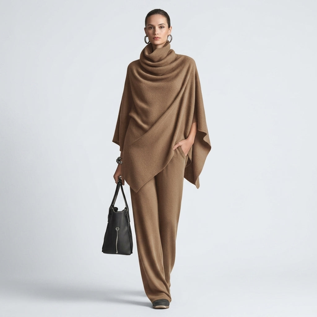Damen Zweiteiler mit Poncho-Oberteil – Relaxed Fit — Khaki