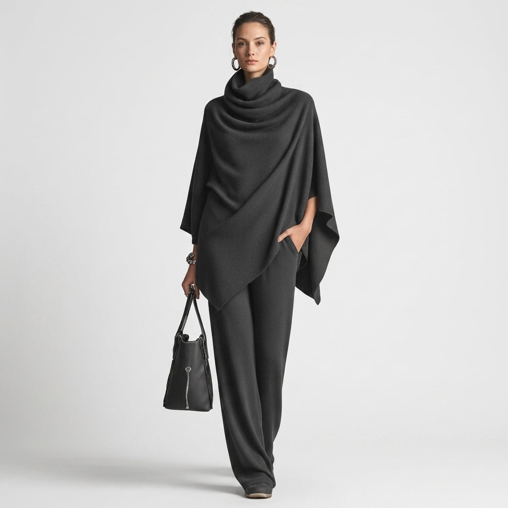 Damen Zweiteiler mit Poncho-Oberteil – Relaxed Fit — Grau